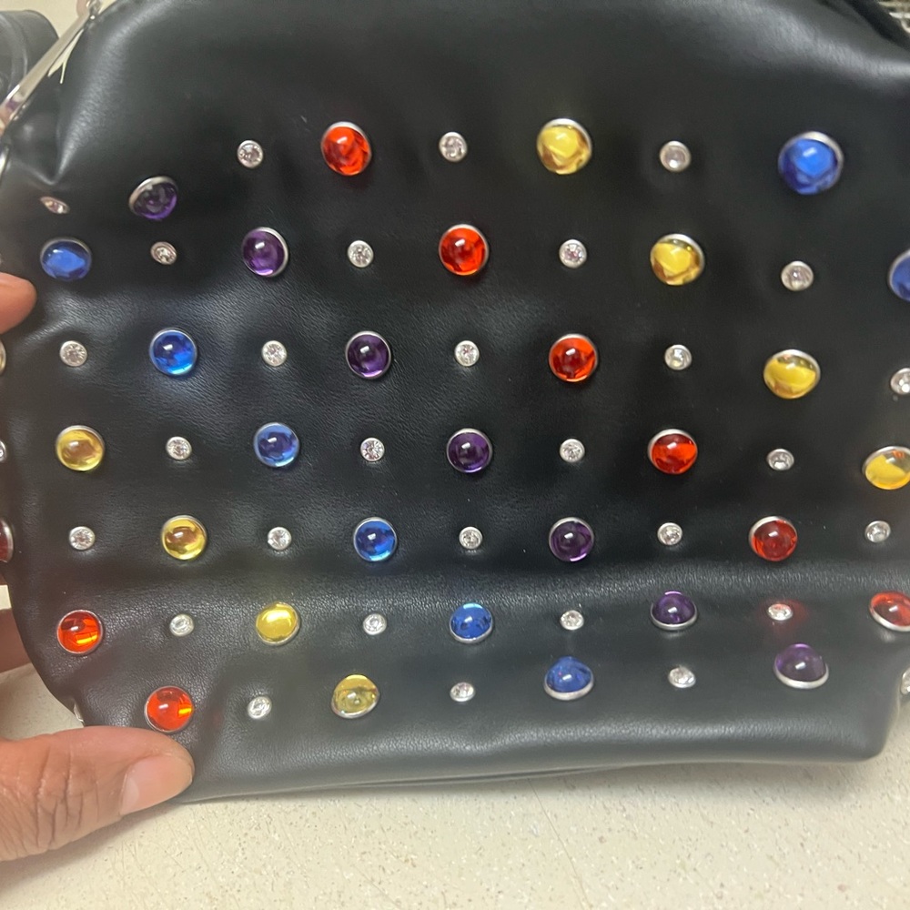 Mini clutch bag great buy all leather with beautiful colored stones great buy 🙃